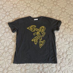 Revolve Girl Dangerous Yellow Psychedelic Smiles Black Short SleeveBoyfriend Tee